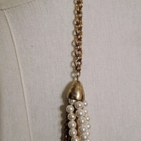 NWT Chico's PIA Multi-Strand Faux Pearl & Gold Chain Necklace - Picture 4 of 6